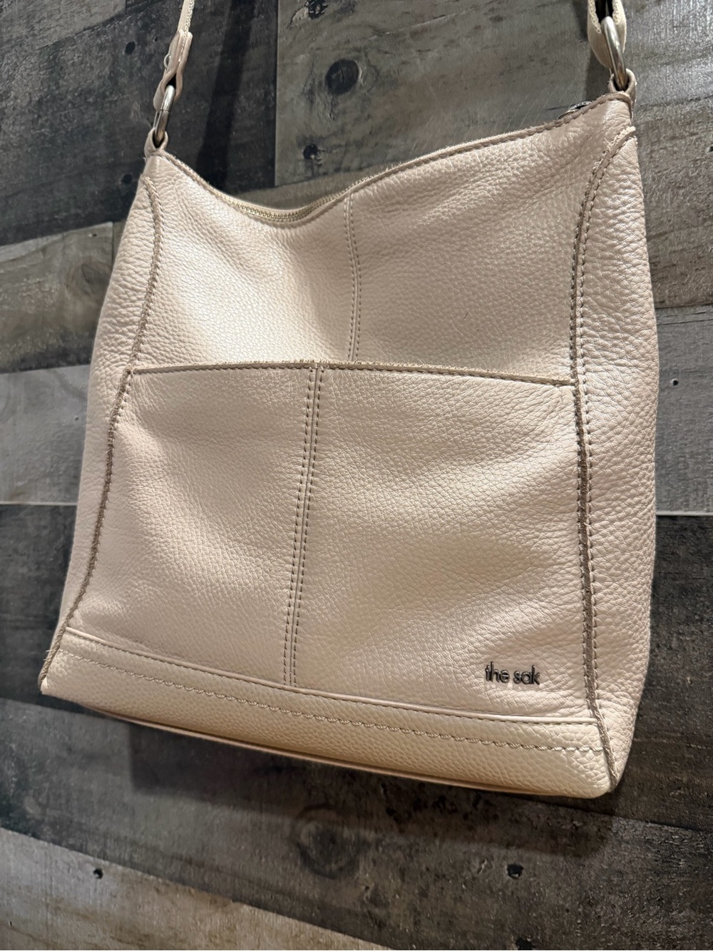 The Sak Cream Pebbled Leather Shoulder Bag